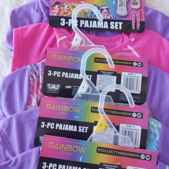 Rainbow High Girl's 3 Piece Short Sleeve Polyester Pajama Set - Picture 7 of 7